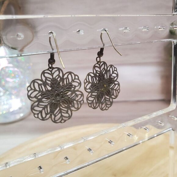 Bohemian Circular Bronze Metal Dangle Lightweight Earrings Dangling Exotic - Picture 3 of 4